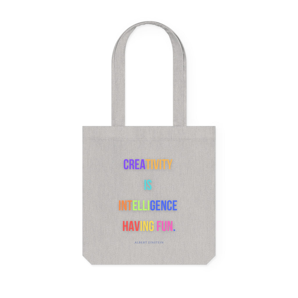 Creativity is intelligence having fun. || Colorful Inspirational Woven Tote Bag - Motivational Quote, Reusable Grocery Bag, Gift for Art Lovers, Everyday Carry, Eco-Friendly Tote