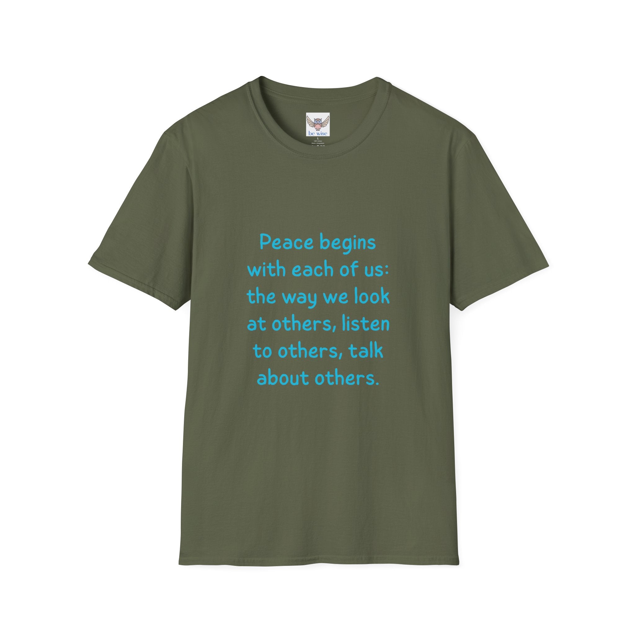 Peace begins with each of us: the way we look at others, listen to others, talk about others. || Inspirational Tee | Gift for Friends, Relaxed Style, Everyday Wear, Comfortable Fit, Kindness Apparel