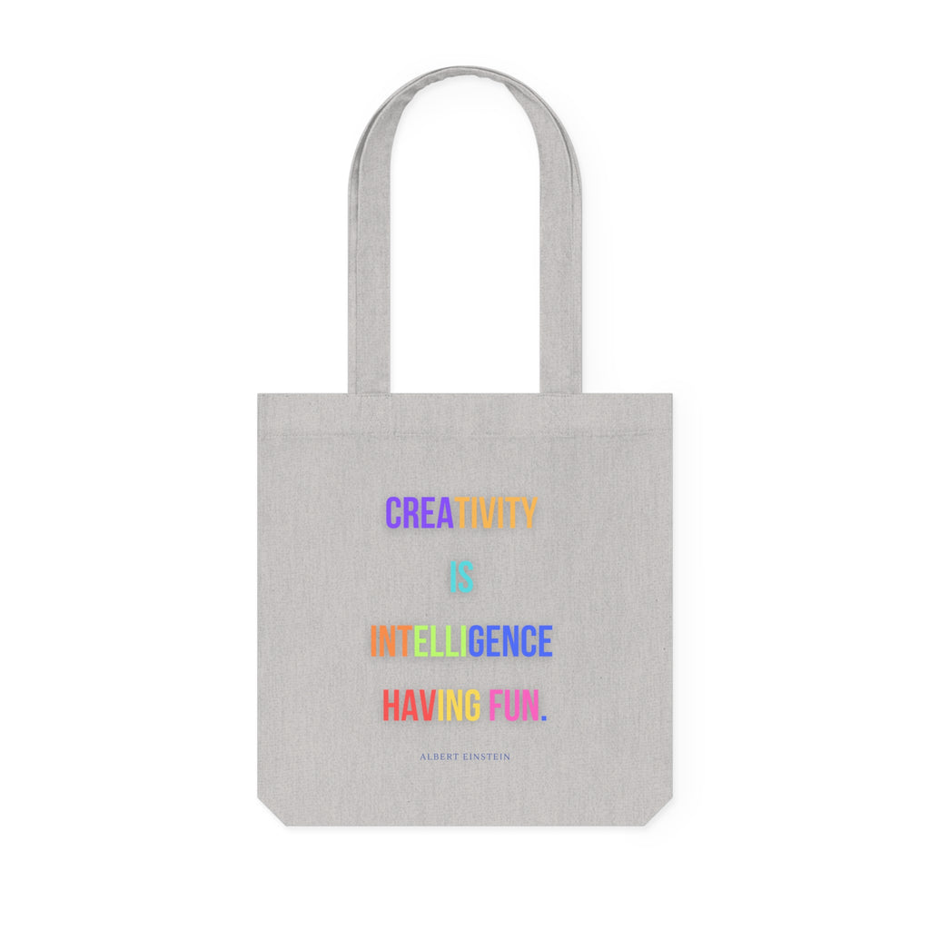 Creativity is intelligence having fun. || Colorful Inspirational Woven Tote Bag - Motivational Quote, Reusable Grocery Bag, Gift for Art Lovers, Everyday Carry, Eco-Friendly Tote
