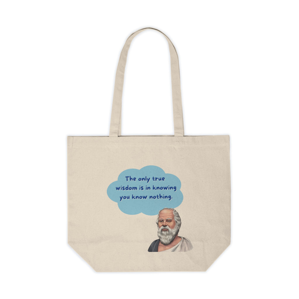 The only true wisdom is in knowing you know nothing. (Socrates) || Socratic Wisdom Canvas Shopping Tote Bag, Philosopher Tote, Gift for Students, Eco-Friendly Shopping, Educational Gift, Quote Tote