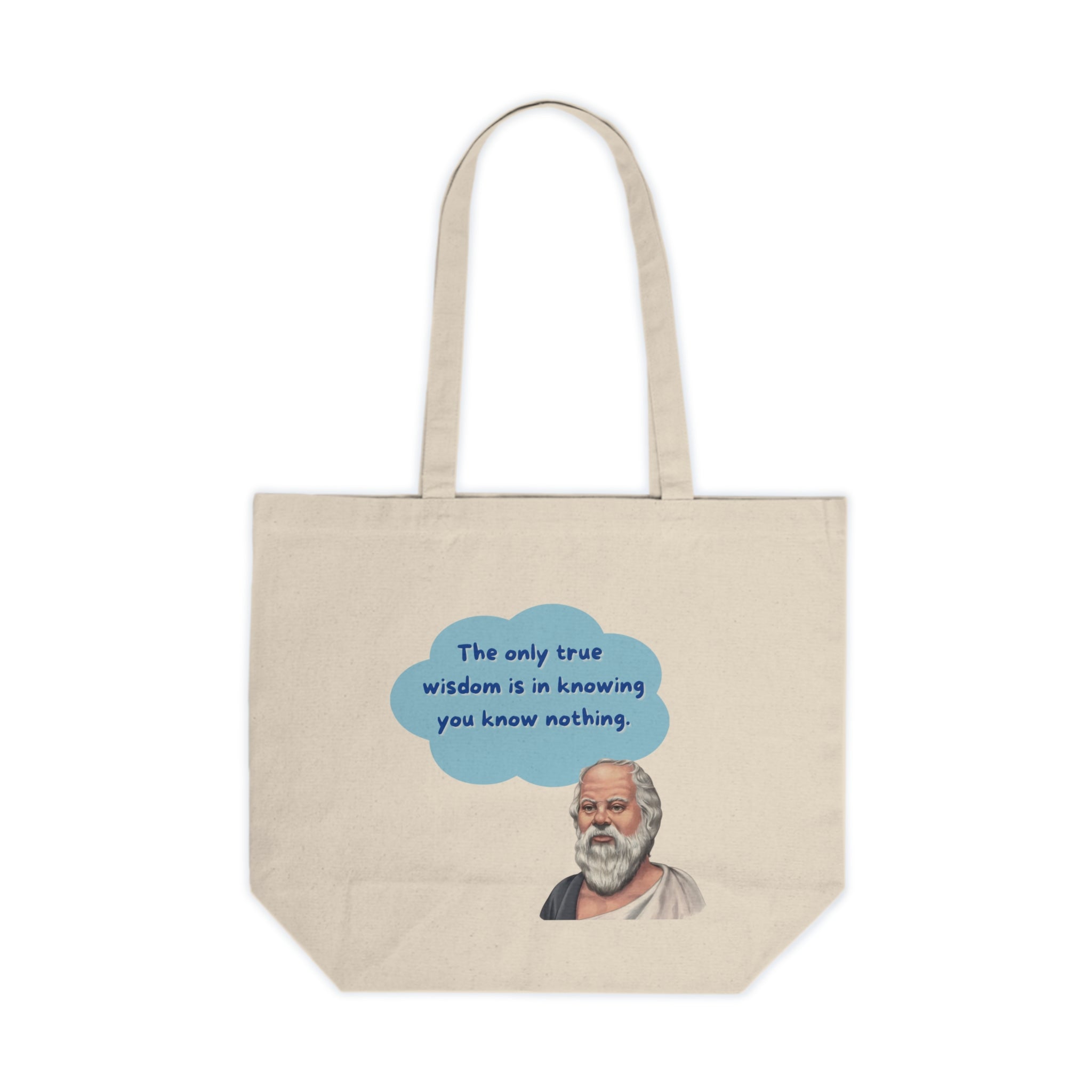 The only true wisdom is in knowing you know nothing. (Socrates) || Socratic Wisdom Canvas Shopping Tote Bag, Philosopher Tote, Gift for Students, Eco-Friendly Shopping, Educational Gift, Quote Tote