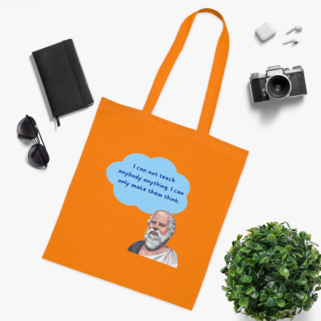 I can not teach anybody anything. I can only make them think.(Socrates) || Socratic Wisdom Cotton Tote Bag, Philosophy Gift, Eco-Friendly Bag, Teacher Appreciation, Everyday Use, Unique Quote Tote