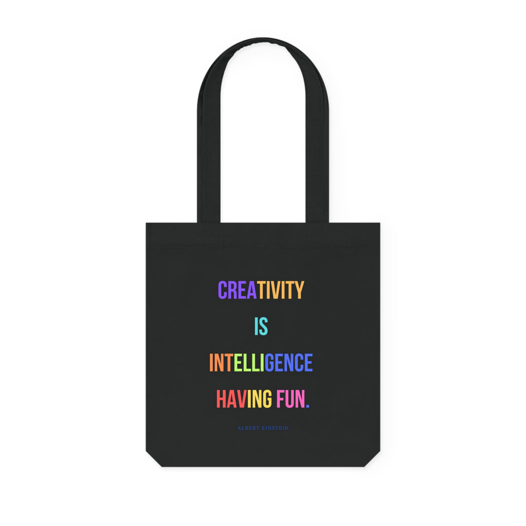 Creativity is intelligence having fun. || Colorful Inspirational Woven Tote Bag - Motivational Quote, Reusable Grocery Bag, Gift for Art Lovers, Everyday Carry, Eco-Friendly Tote