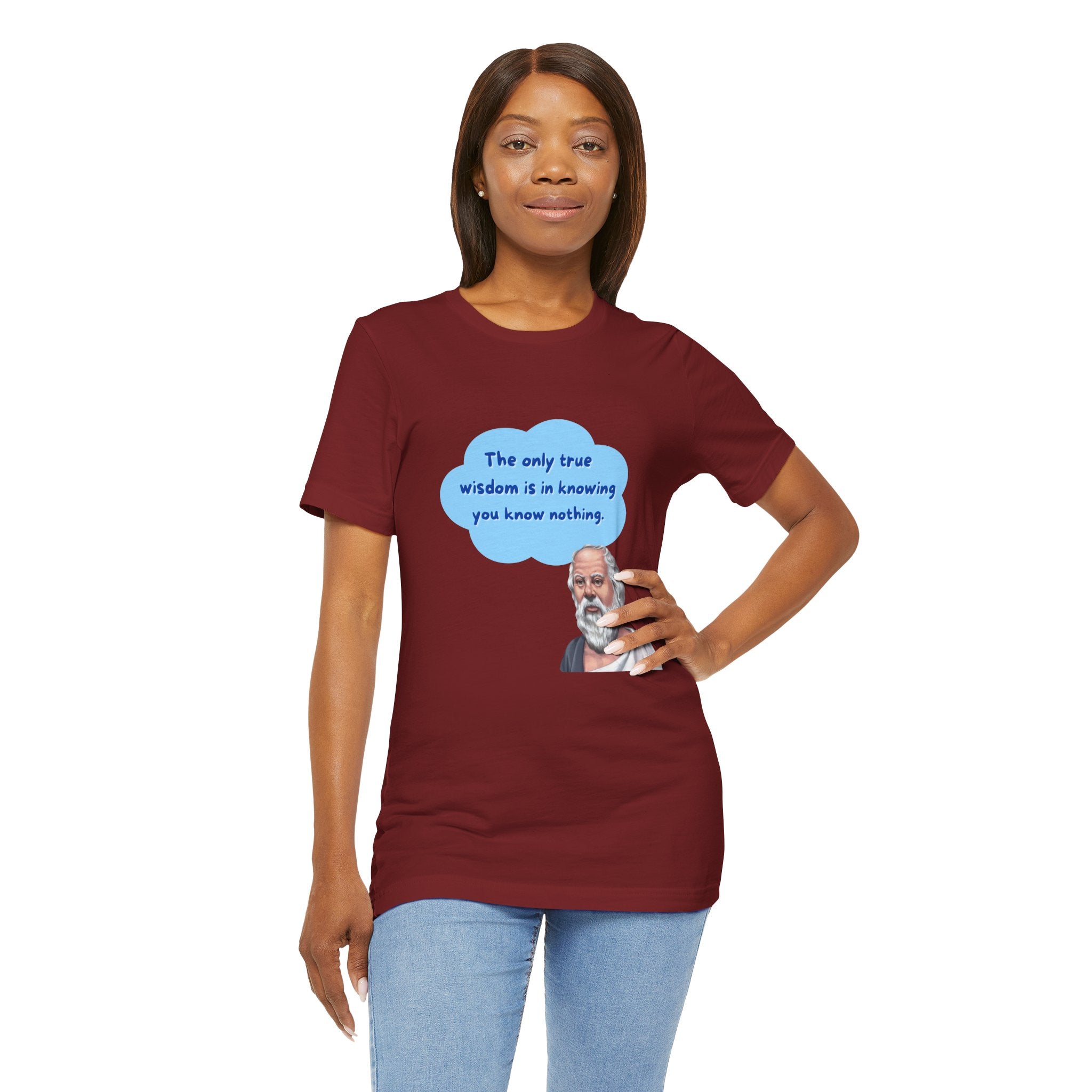 The only true wisdom is in knowing you know nothing. (Socrates) ||  - Unisex Jersey Short Sleeve T-Shirt, Wisdom T-Shirt, Philosophy Gift, Casual Wear, Educational Apparel