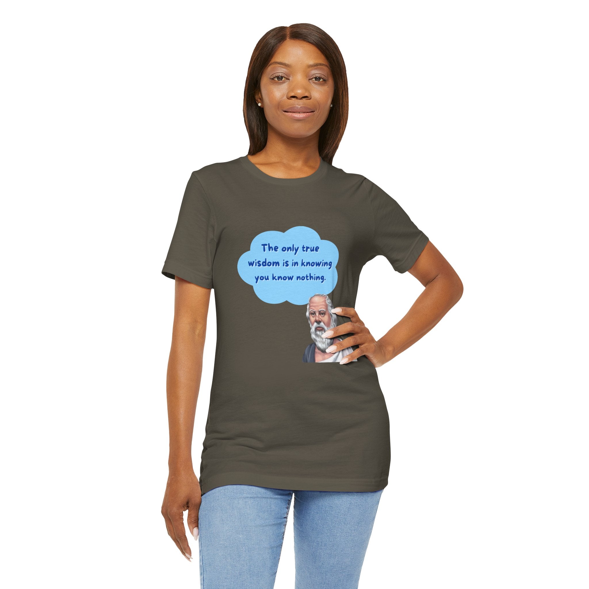 The only true wisdom is in knowing you know nothing. (Socrates) ||  - Unisex Jersey Short Sleeve T-Shirt, Wisdom T-Shirt, Philosophy Gift, Casual Wear, Educational Apparel