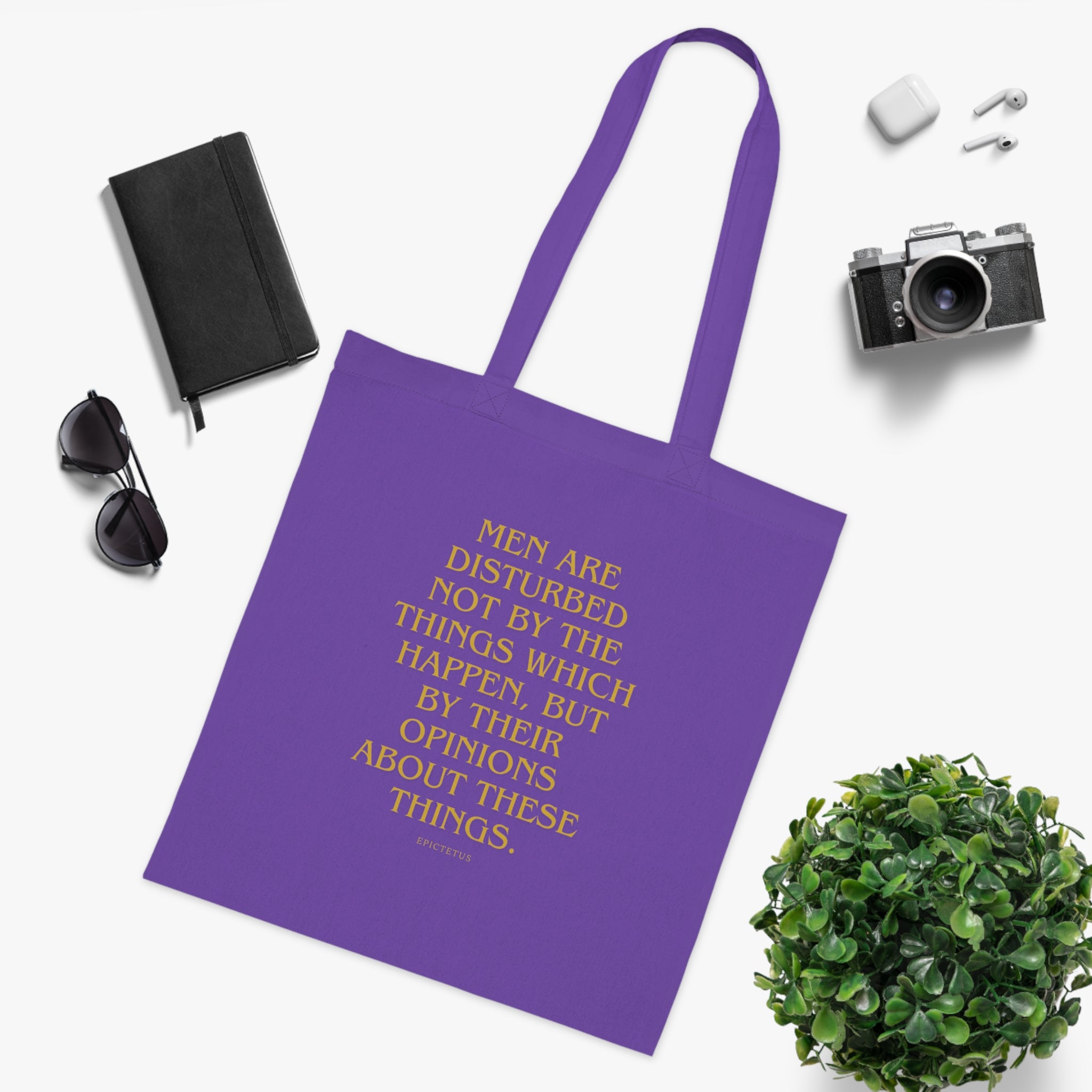 Men are disturbed not by the things which happen, but by their opinions about these things. (Epiktet) || Inspirational Quote Cotton Tote Bag | Eco-Friendly Shopping Bag, Gift for Teachers, Students, Book Lovers, Motivational Quote Tote