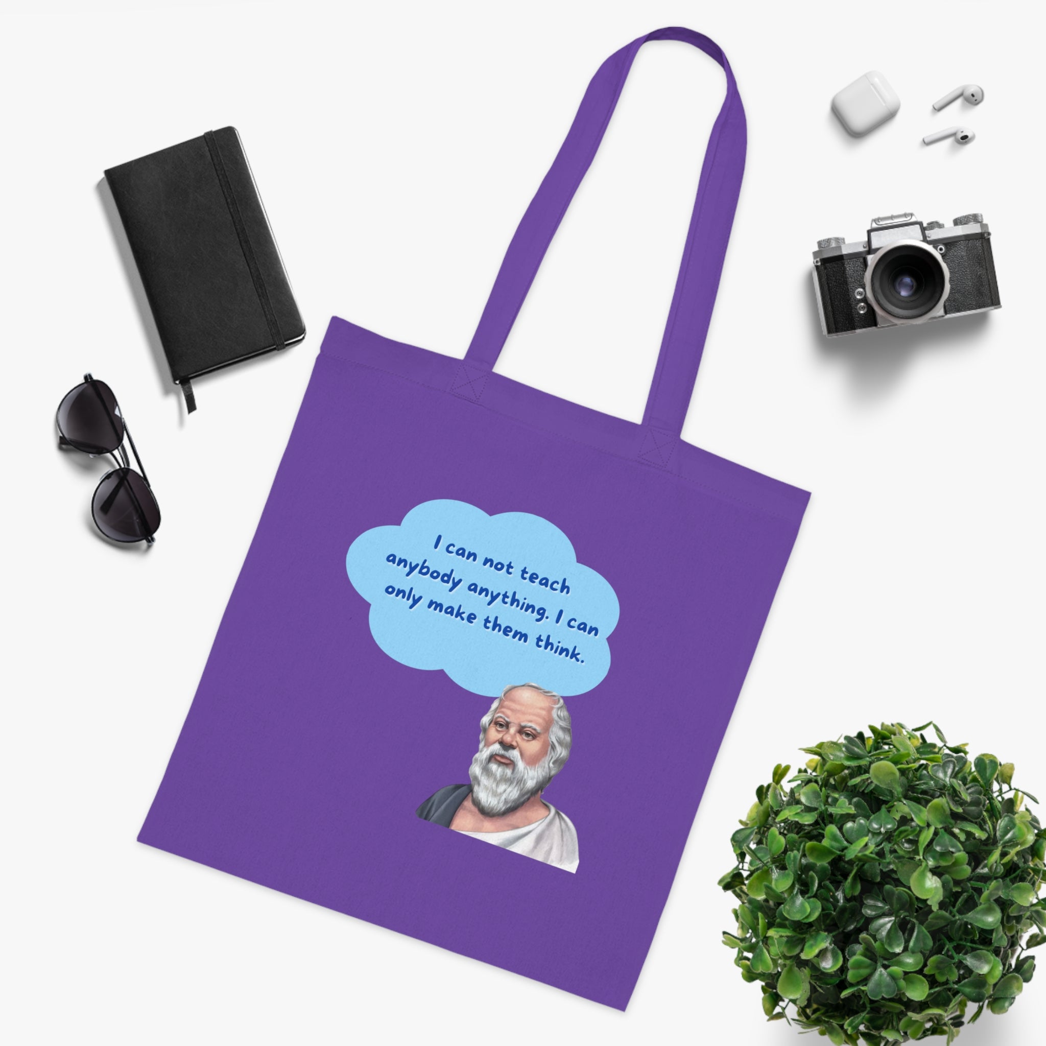 I can not teach anybody anything. I can only make them think.(Socrates) || Socratic Wisdom Cotton Tote Bag, Philosophy Gift, Eco-Friendly Bag, Teacher Appreciation, Everyday Use, Unique Quote Tote