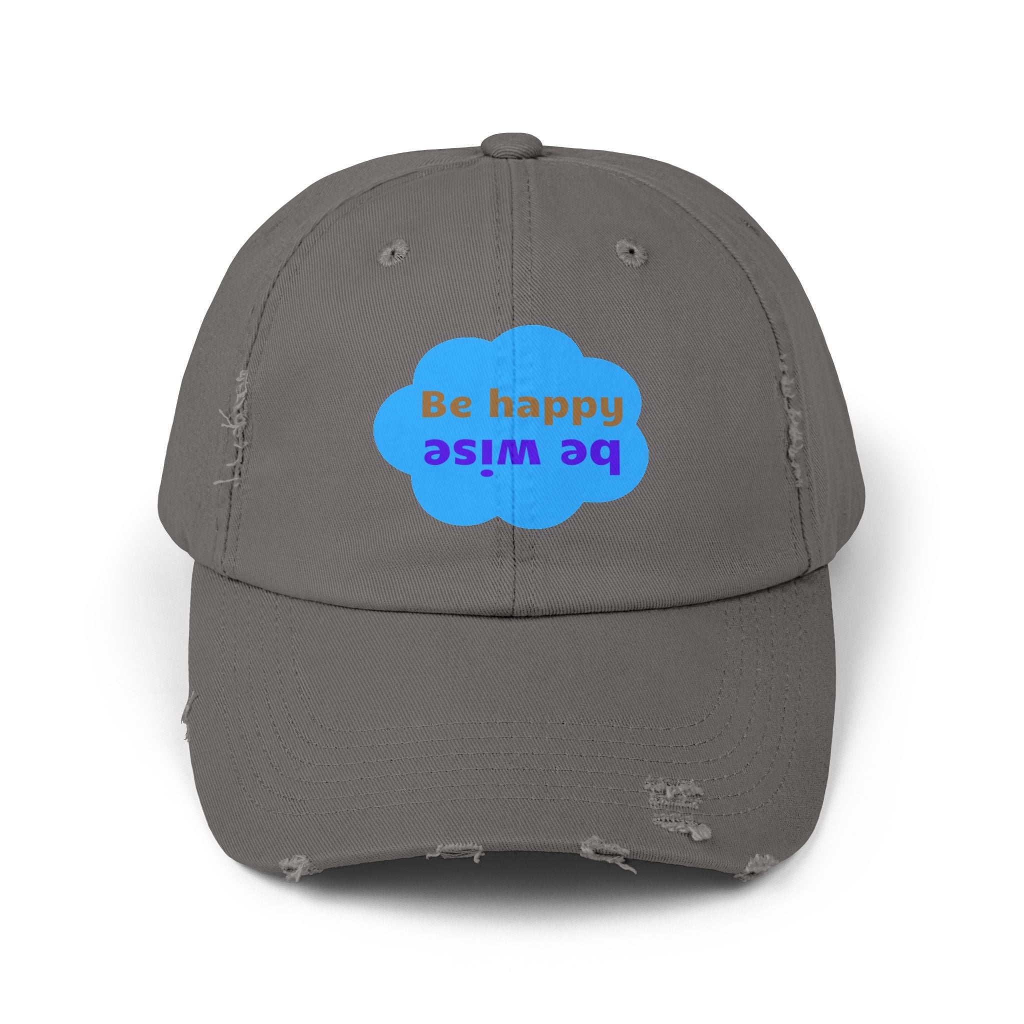 Unisex Distressed Cap - 'Be Happy, Be Wise' Motivational Hat, Casual Cotton Cap, Gift for Friends, Father's Day, Outdoor Fun