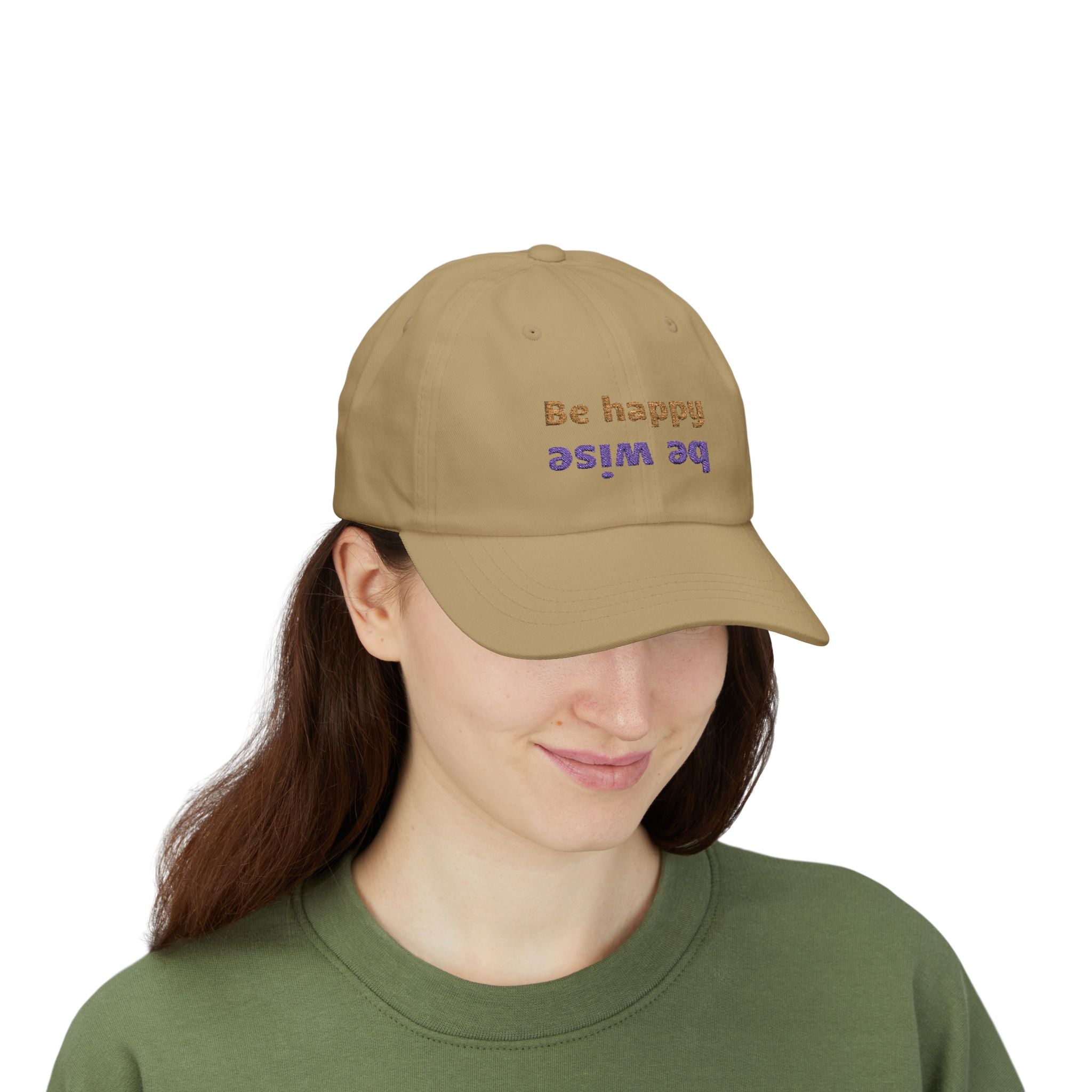 Whimsical Dad Cap - Be Happy, Be Wise | Gift for Father, Birthday, Casual Accessory, Motivational Hat, Dad Gifts