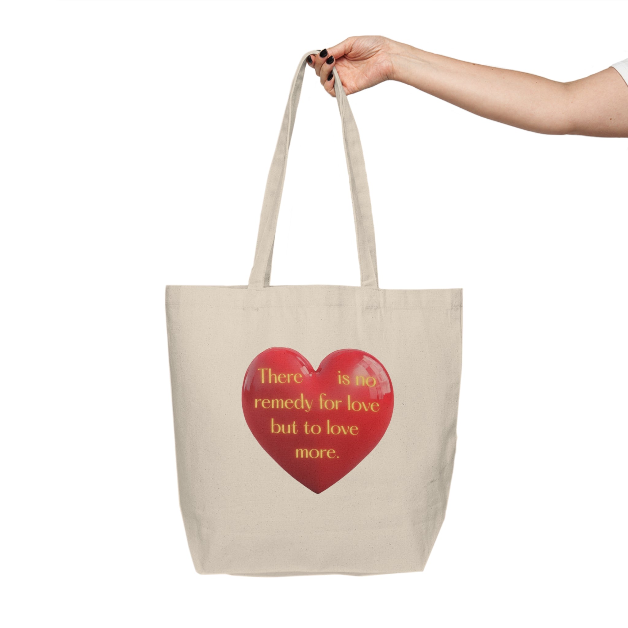 There is no remedy for love but to love more. || Romantic Canvas Shopping Tote - Eco-Friendly Bag, Love Reminder Tote, Heart Design, Perfect Gift for Valentine's Day, Shopping, Grocery