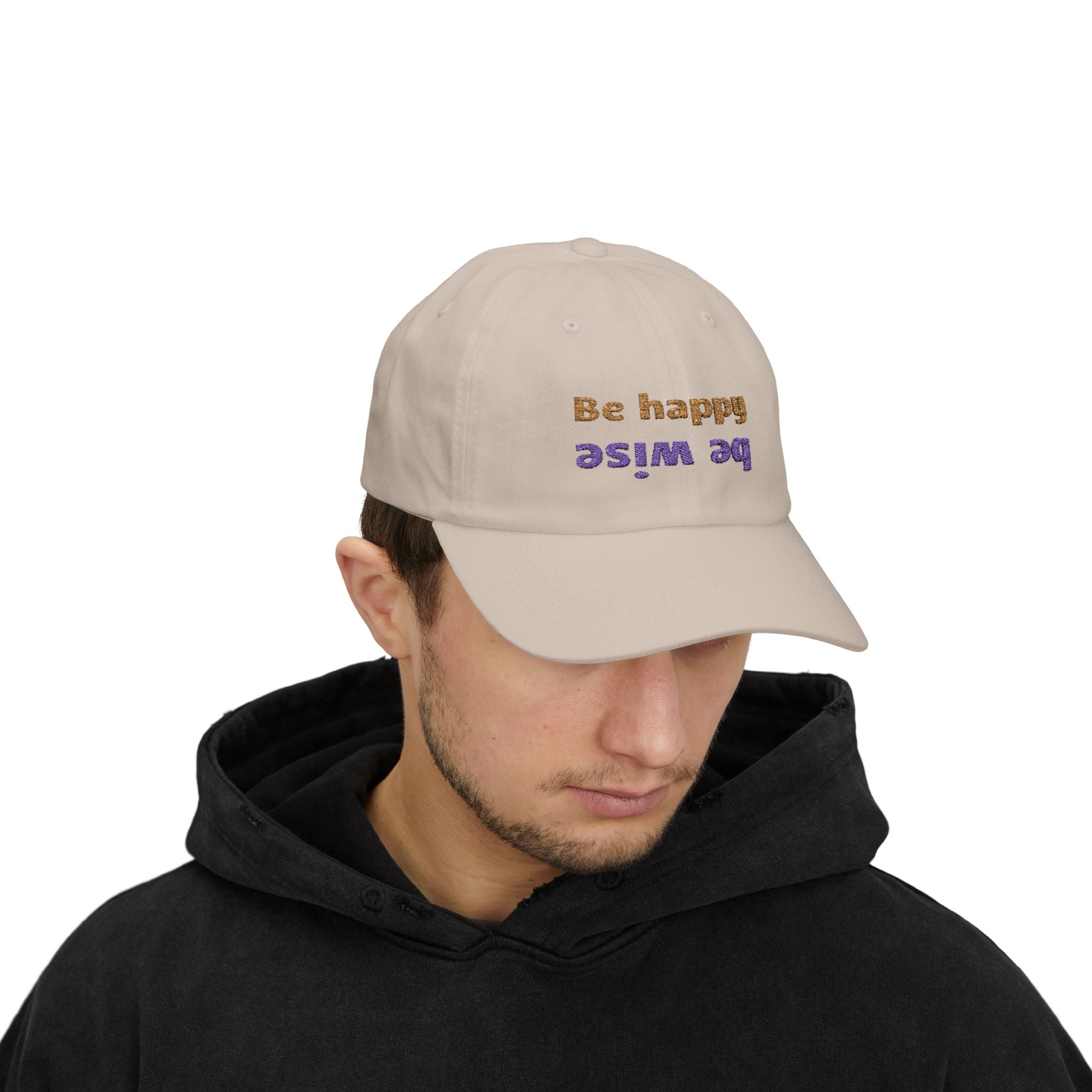 Whimsical Dad Cap - Be Happy, Be Wise | Gift for Father, Birthday, Casual Accessory, Motivational Hat, Dad Gifts