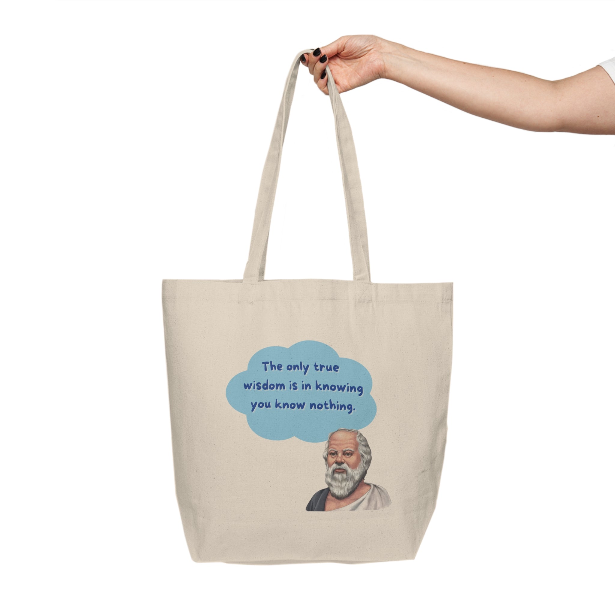 The only true wisdom is in knowing you know nothing. (Socrates) || Socratic Wisdom Canvas Shopping Tote Bag, Philosopher Tote, Gift for Students, Eco-Friendly Shopping, Educational Gift, Quote Tote