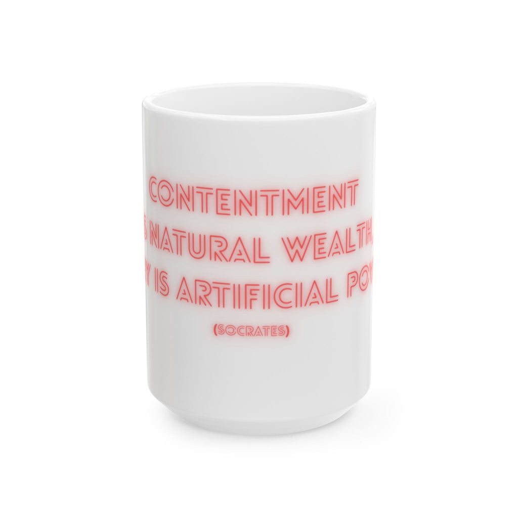 Inspirational Ceramic Mug - Socrates Quote on Contentment, Gift for Philosophy Lovers, Motivational Coffee Cup, 11oz & 15oz Options