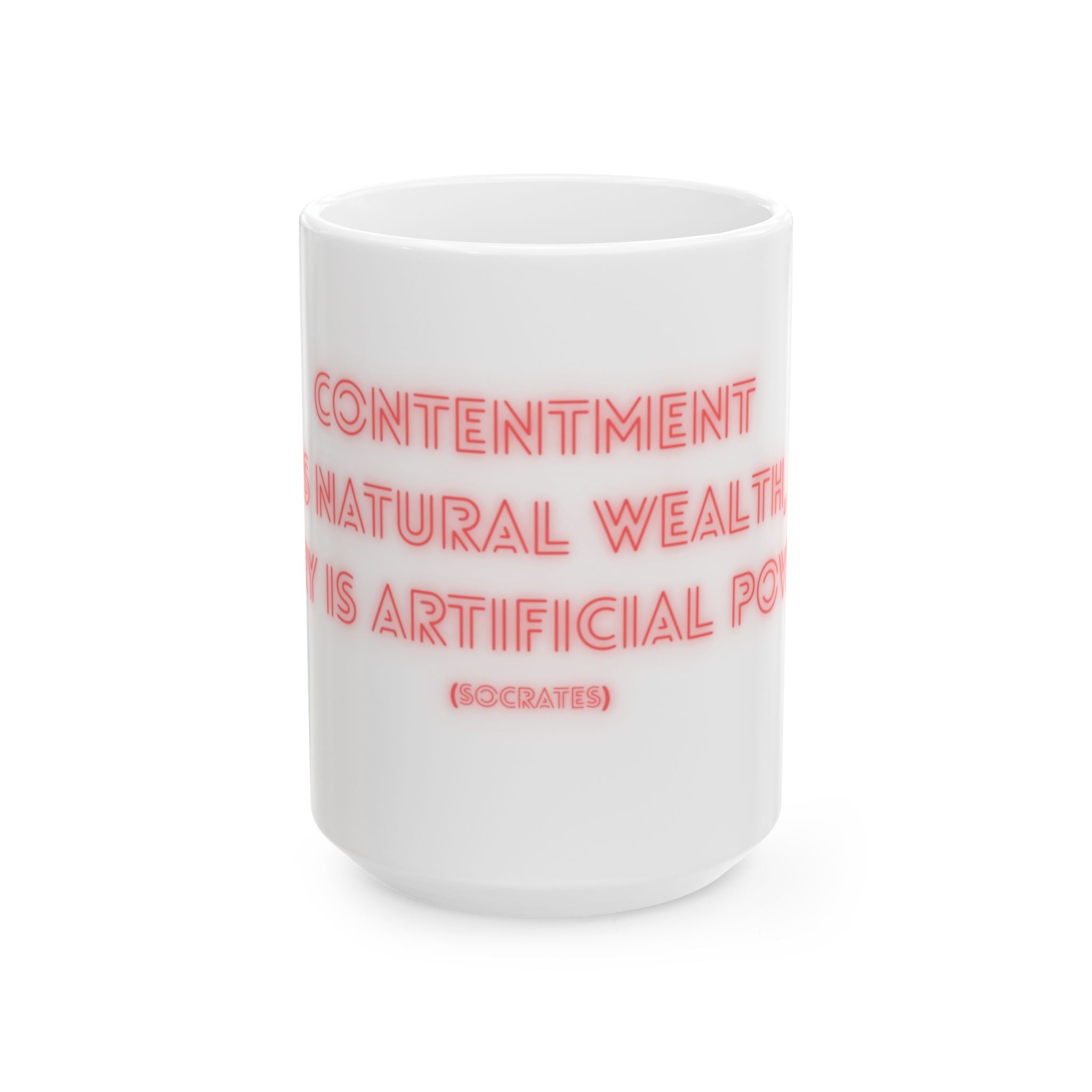 Inspirational Ceramic Mug - Socrates Quote on Contentment, Gift for Philosophy Lovers, Motivational Coffee Cup, 11oz & 15oz Options