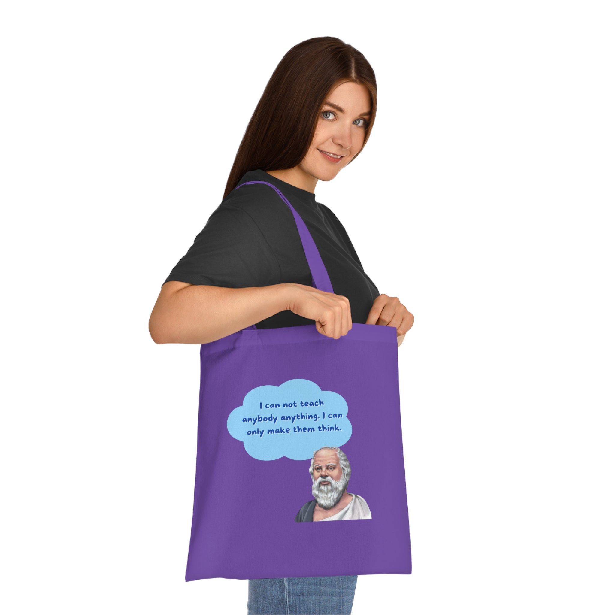 I can not teach anybody anything. I can only make them think.(Socrates) || Socratic Wisdom Cotton Tote Bag, Philosophy Gift, Eco-Friendly Bag, Teacher Appreciation, Everyday Use, Unique Quote Tote