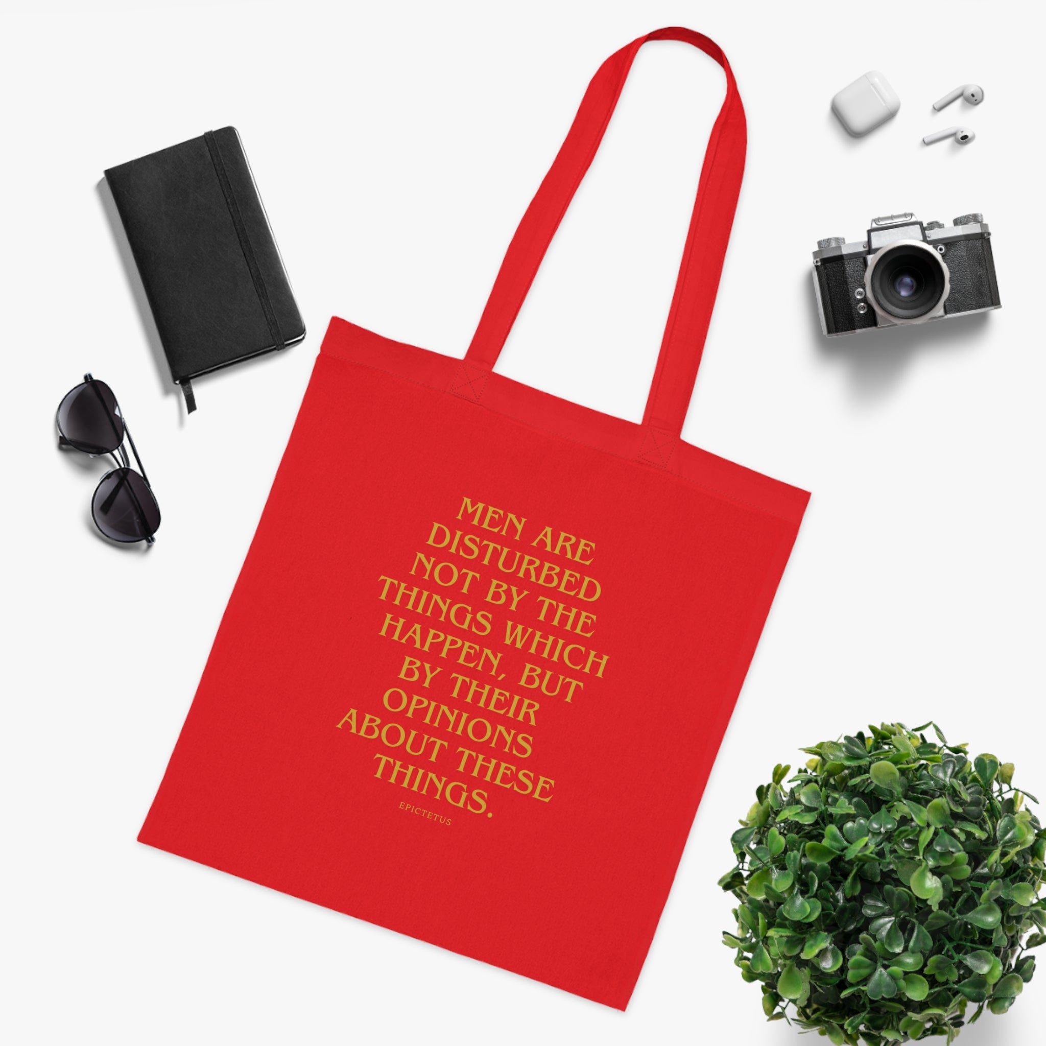 Men are disturbed not by the things which happen, but by their opinions about these things. (Epiktet) || Inspirational Quote Cotton Tote Bag | Eco-Friendly Shopping Bag, Gift for Teachers, Students, Book Lovers, Motivational Quote Tote