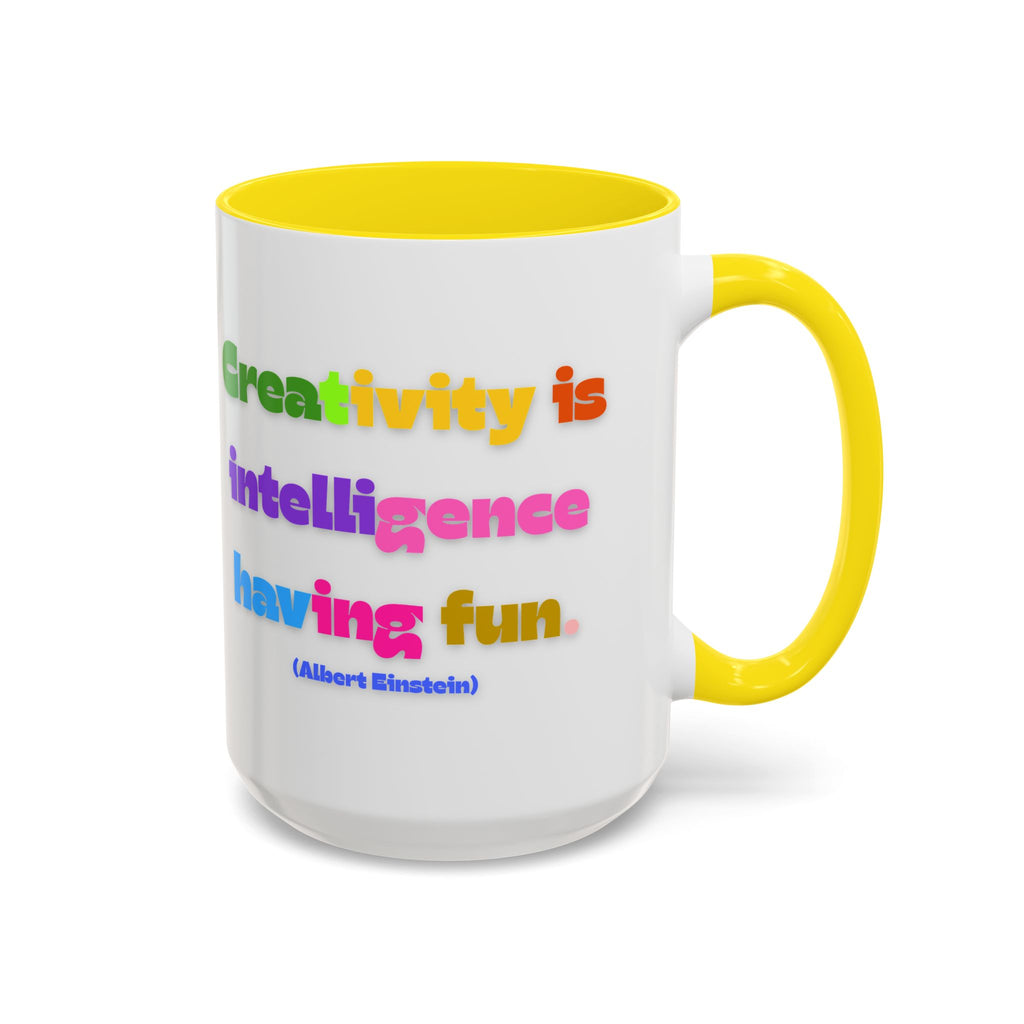 Colorful Inspirational Coffee Mug - Creativity is Intelligence Having Fun - Perfect Gift for Teachers, Artists, and Students