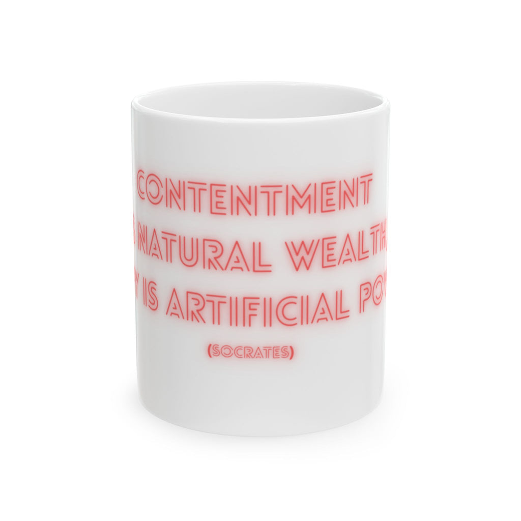 Inspirational Ceramic Mug - Socrates Quote on Contentment, Gift for Philosophy Lovers, Motivational Coffee Cup, 11oz & 15oz Options