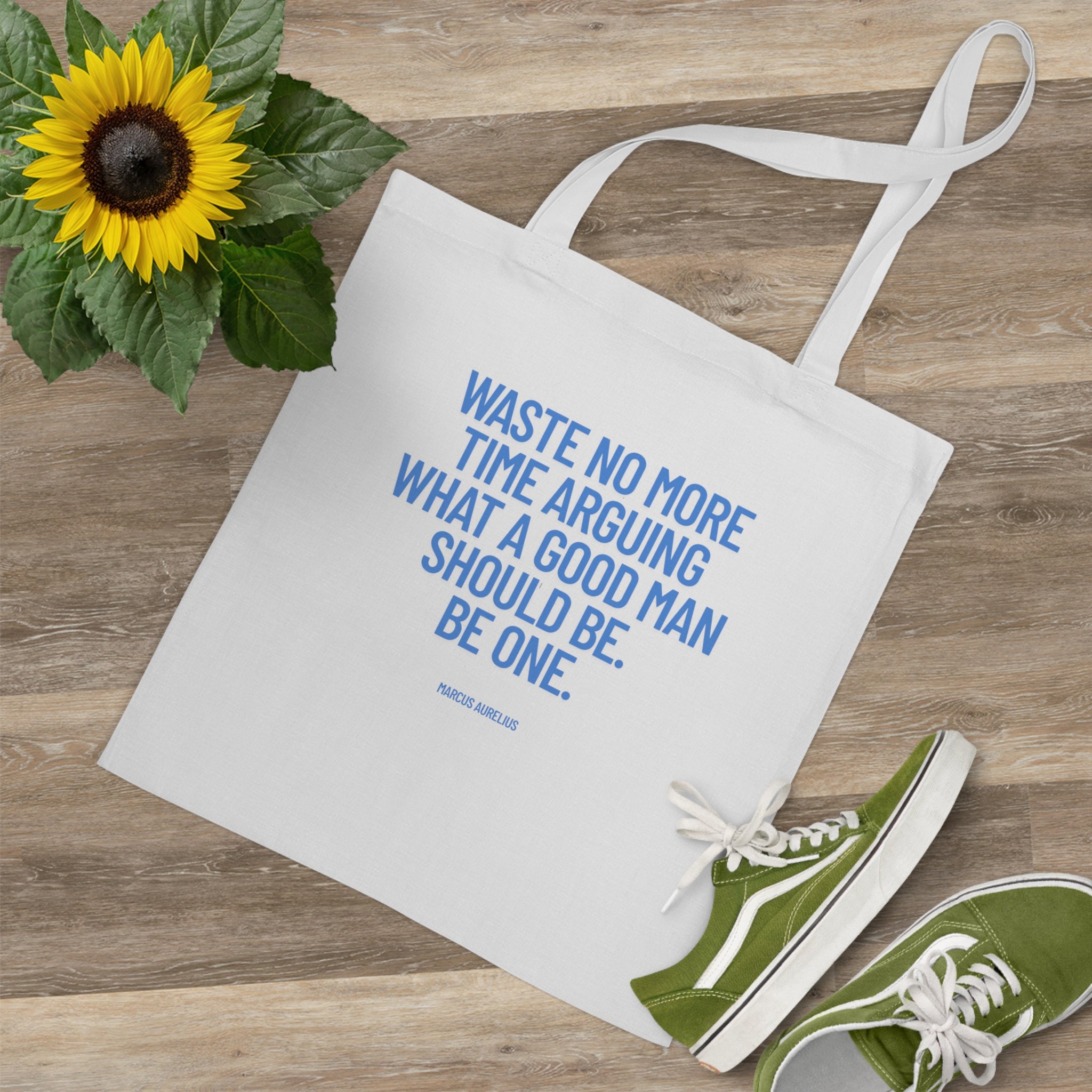 Waste no more time arguing what a good man should be. Be one. (Marcus Aurelius) || Inspirational Tote Bag for Everyday Use, Eco-Friendly Shopping Bag, Motivational Quote Canvas Bag, Perfect Gift for Him, Reusable [...]